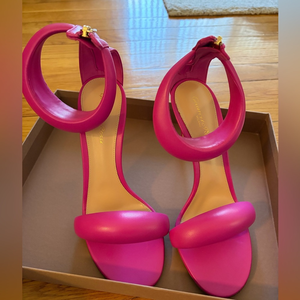 Gianvito Rossi Hot Pink Ankle-Strap Block Heel Sandals
